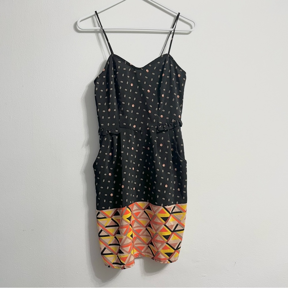 Xhilaration Target Brand Black Yellow Orange Strappy Dress Boho Geometric Small